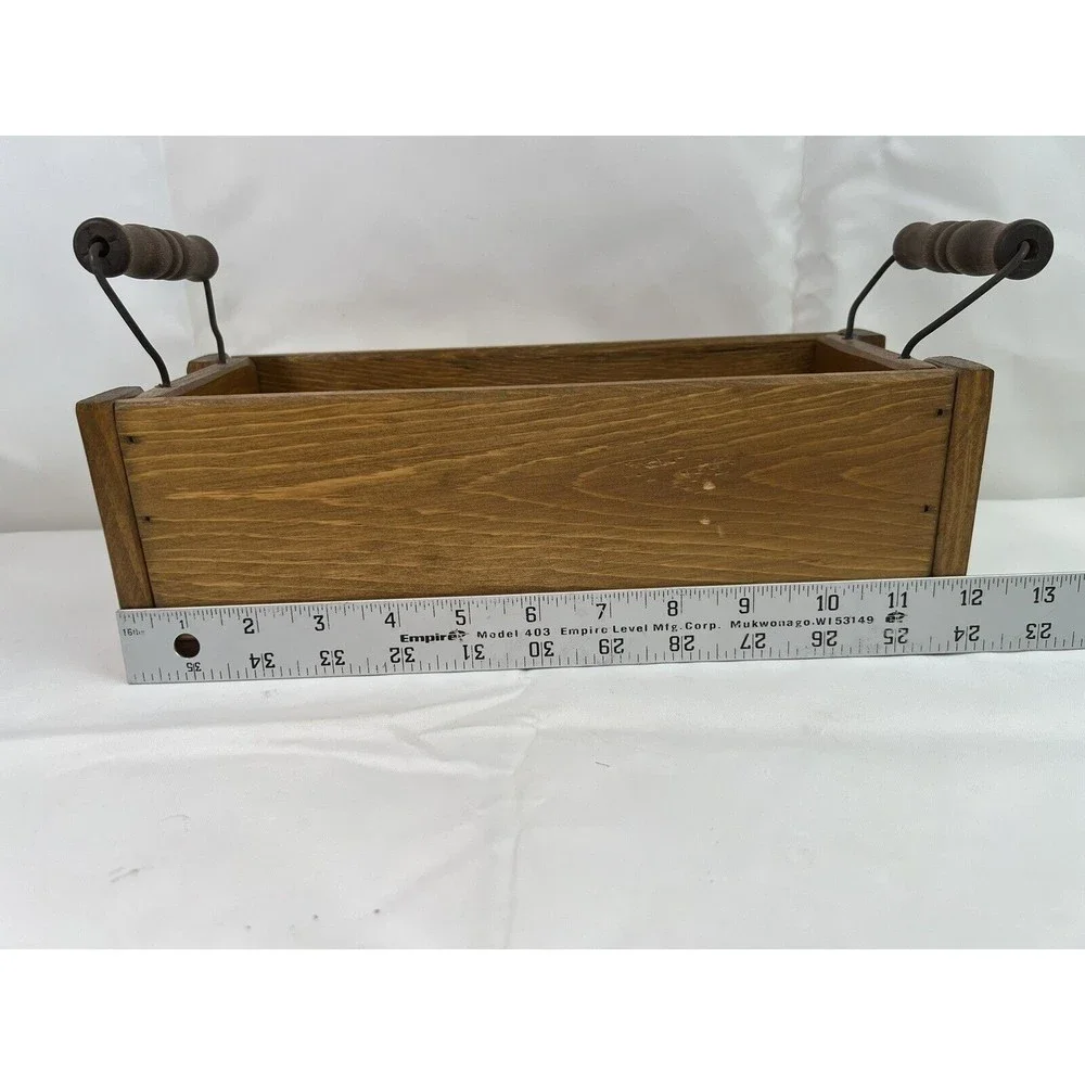 Vtg Decorative Country Farmhouse Wooden Fruit Storage Rectangle Basket W/Handles
